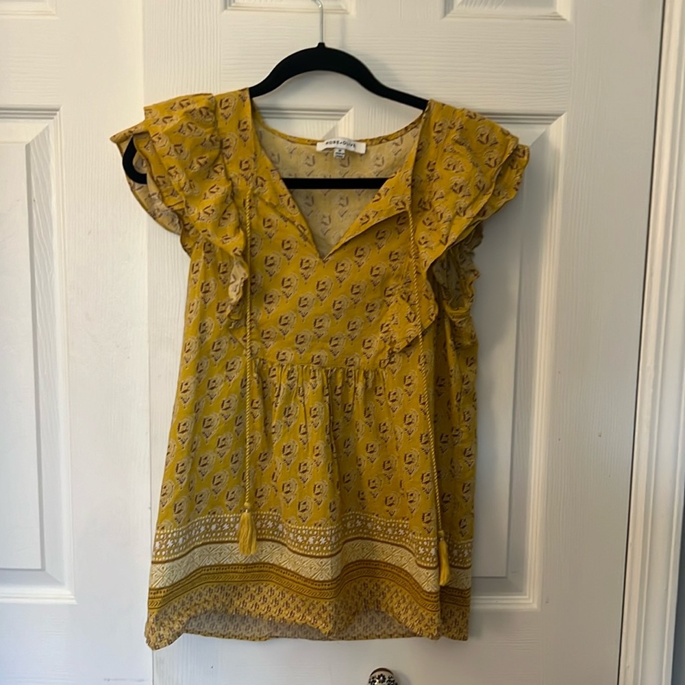 Rose + Olive yellow flutter sleeve top